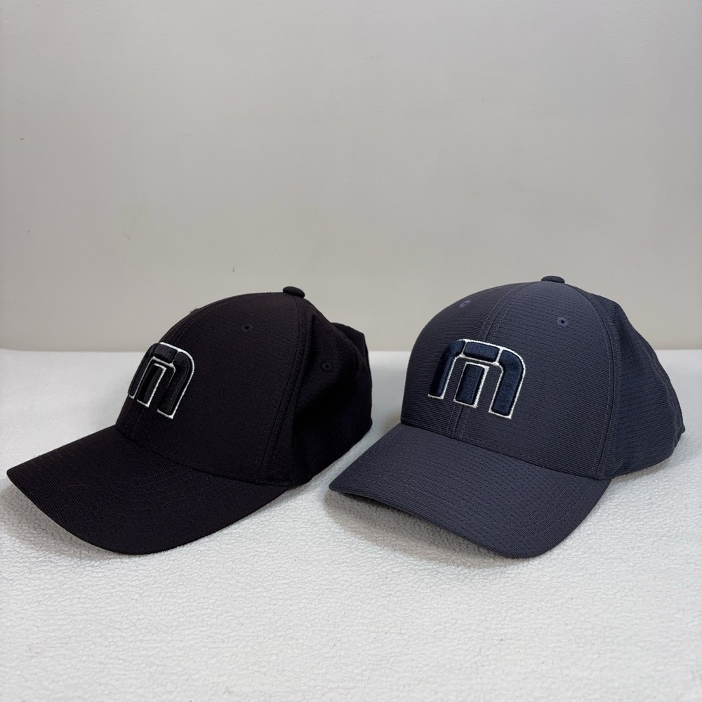 Lot of 2 Travis Mathew Logo Hat Men's S-M Blue Gray/Black FlexFit Golf Cap - Picture 2 of 16
